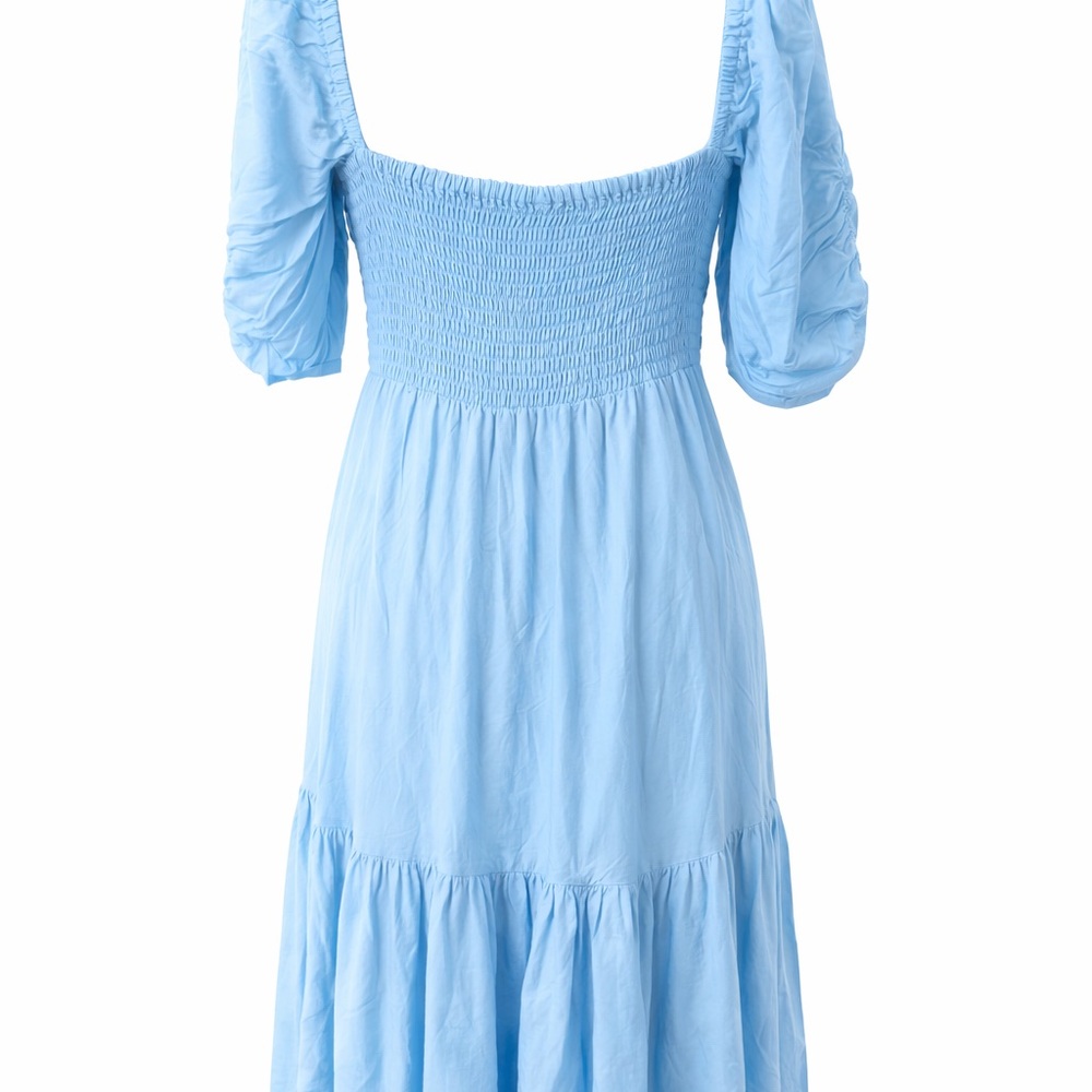 Elf Handmade Blue Cottagecore Midi Dress Smocked Puff Sleeve Button Front XL NWT - Picture 10 of 10